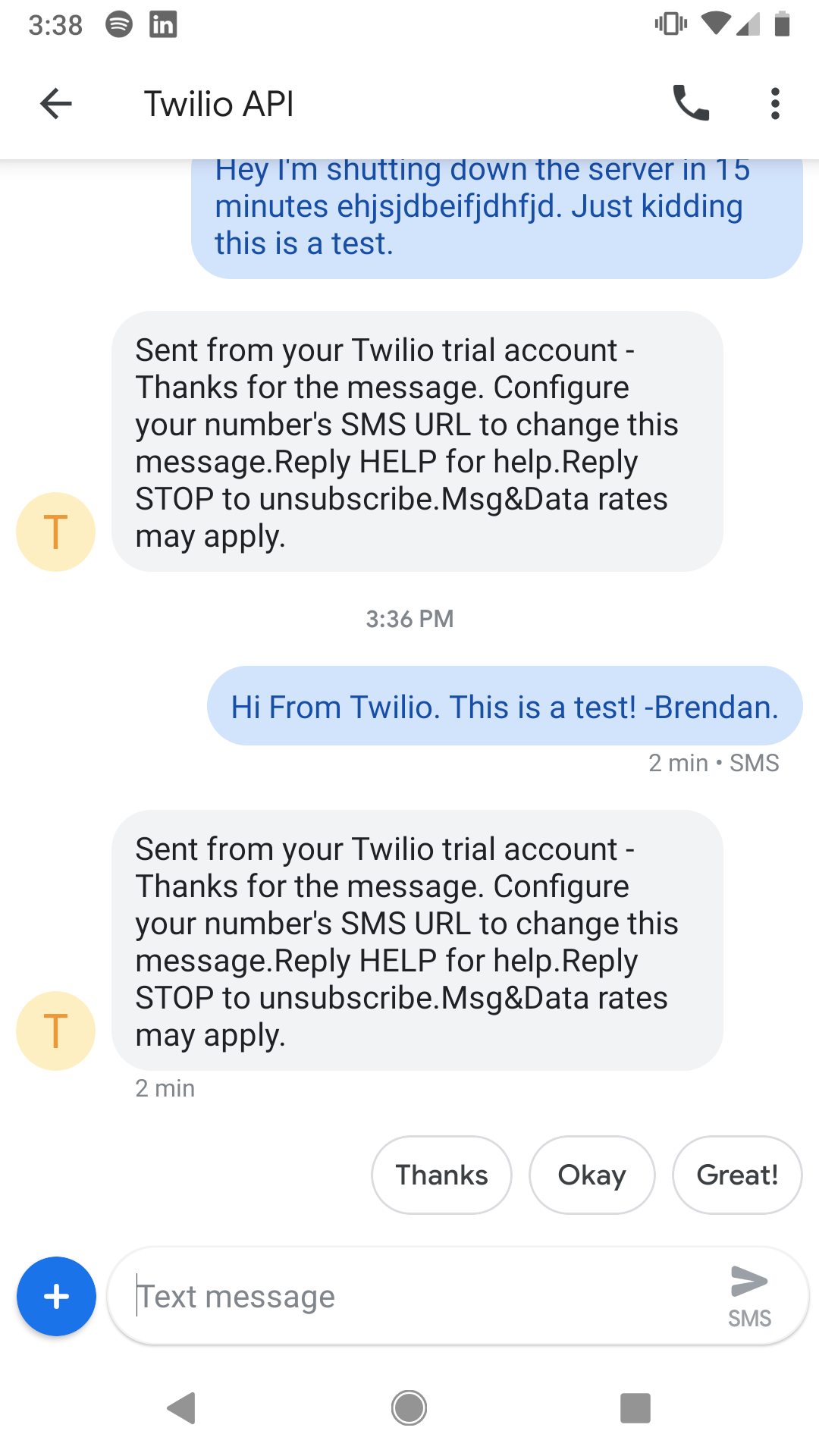 Twilio Test text